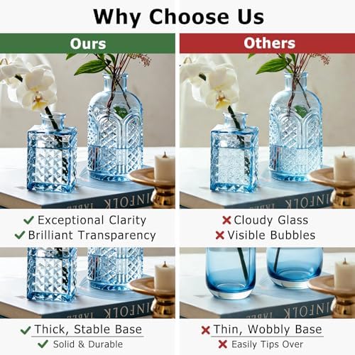 SUPMIND 16P Blue Glass Bud Vases, Small Flower Vases for Table Centerpieces - Image 6