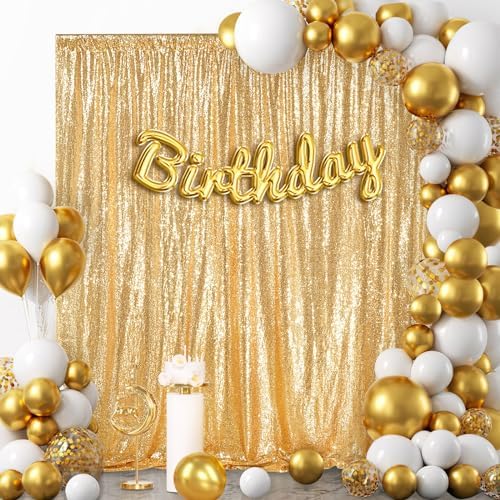 7ft x 7ft Gold Sequin Backdrop Curtain Glitter Photo Booth Backdrop - Image 2