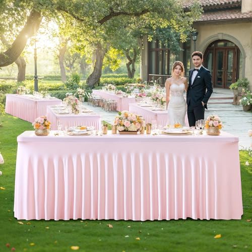 Besutolife 6ft Pink Tablecloth for Rectangle Table Spandex Tutu Table Skirt for Parties Wedding Baby Shower - Image 4