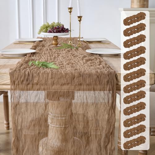 12 Pack Coffee Brown Cheesecloth Table Runners, 120 Inch 10Ft Gauze Table Runner for Wedding Birthday Party Baby Shower Home Decorations by YARGEZON