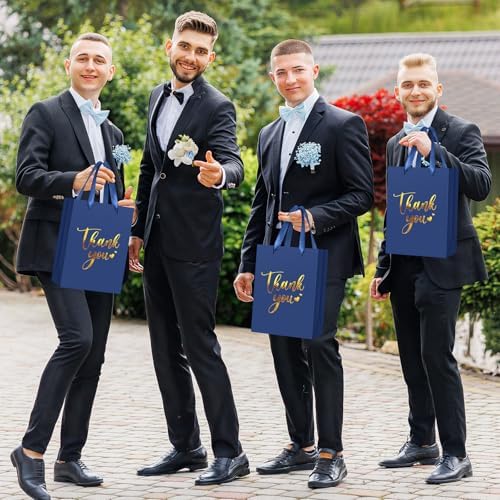 Kolldenn 16 Pcs Thank You Gift Bags Thank You Paper Bags with Handle Wrap Bags Bulk Totes for Birthdays Business Wedding Baby Shower Party Favors(11.81 x 9.84 x 3.94 Inches,Navy Blue) - Image 5