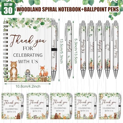Skyygemm 60pcs/30 Set Woodland Animal Baby Shower Gifts bulk for Guests Includes Woodland Animal Small Spiral Notebook Bulk Forest Retractable Ballpoint Pen for Baby Shower Gender Reveal Guest - Image 3