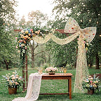 Canlierr Extra Large Embroidery Floral Tulle Bow Decorations 39 x 59 Inch Giant Champagne Organza Bow with Tie and Long Ribbon Tails for Spring Wedding Backdrop Coquette Room Wall Decoration - Image 6