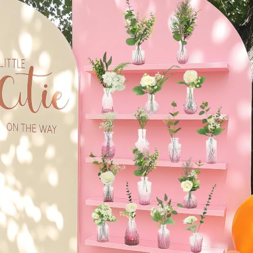 WARMALL Artificial Flowers with Vases, 16 Pcs Pink Bud Vases, & 81 Pcs Artificial Plants DIY Set Suitable for Centerpieces Table Weddings Party Office and Indoor Decor Mini Small Glass Clear - Image 7