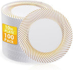 IOOOOO 100Pcs 10" Gold Plastic Dinner Plates, Heavy Duty Disposable Plates by I00000