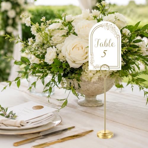 Radezon 21 PCS Gold Table Number Holders With Table Numbers 1-20 & Head Table Card, 8" Weighted Base Place Card Holders for Outdoor Wedding, Windproof Sturdy Metal Photo Stands for Reception Tables - Image 7