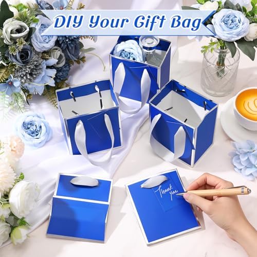 Yeaqee 50 Pcs Mini Paper Gift Bags with Handles Tag, Royal Blue, Silver - Image 4