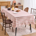 vctops Farmhouse Red Stripe Ruffle Table Cloth, Boho Cotton Linen Tablecloth, Washable Table Cover for Rectangle Table Baby Shower Kitchen Party Wedding Decor (Red A,55"x102") - Image 2