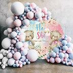 AOFOTO 7x7ft Bear Baby Shower Round Backdrop Cover Pink Blue Flowers Bear Gender Reveal Party Decorations Banner Boy or Girl He or She Circle Background Baby Newborn 1st Birthday Photobooth Props - Image 3