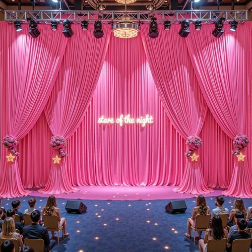 40ftx10ft Wrinkle Free Hot Pink Backdrop Curtain - 10 Feet Photography Backdrop Drapes, Silky Polyester Back Drop Cloth for Wedding Baby Shower Balloon Arch Background - Image 2