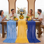 Boao 6 Pcs Amalfi Coast Blue Yellow Lemon Decorations Chiffon Table Runner - Image 5