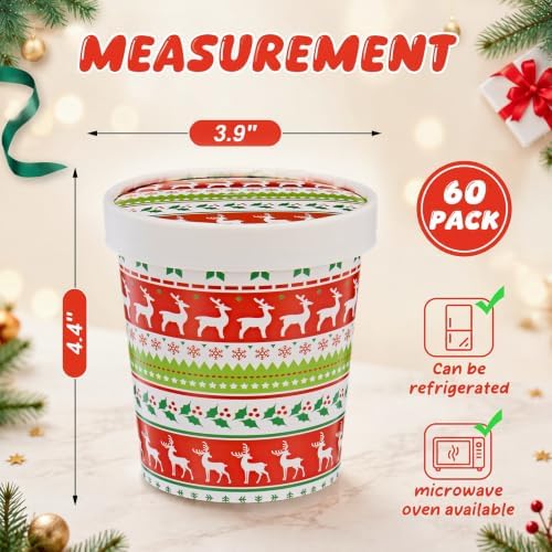 Roshtia 60 Pack 16oz Disposable Christmas Tree Soup Paper Bowls with Lids - Image 2