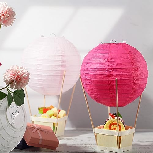 Namalu 24 Set Hot Air Balloon Table Centerpieces Baby Shower Party Decoration Paper Lanterns with Wooden Basket Sticks for Summer Birthday School DIY Craft(Hot Pink) - Image 4