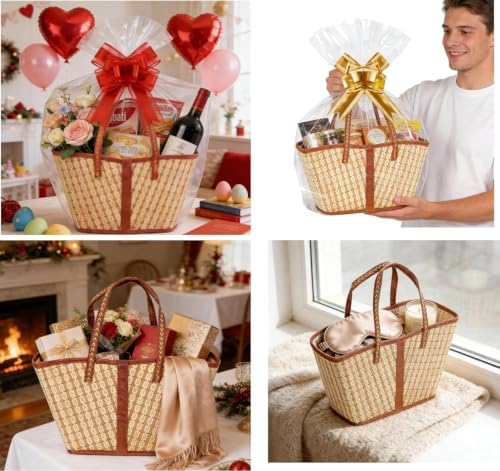 4 Set Bamboo Gift Basket Large Empty Bulk, Woven Basket for Gifts Empty - Image 6