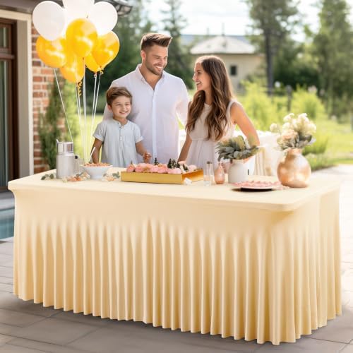Shillance 2 Packs Champagne Spandex Table Clothes for 6 Foot Rectangle Table, Spandex Table Covers 6FT Stretch Table Skirts Wrinkle Free Fitted Table Cloth for Event, Wedding, Banquet & Parties - Image 4