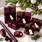 Burgundy Christmas Kraft Wrapping Paper 45 ft Velvet Ribbon 12 Gift Tags - Image 5
