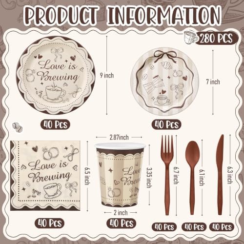 Ziliny 280 Pcs Love Is Brewing Bridal Shower Decorations Tableware Set - Image 2