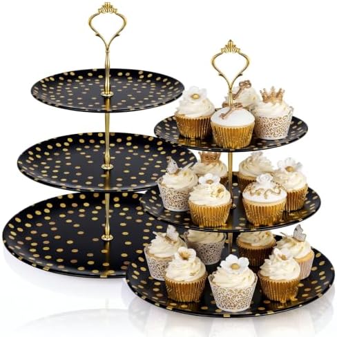 Thenshop 2 Pcs 3-tier Cupcake Stand Melamine 12" 10" 8" Serving Tray, Black by Thenshop