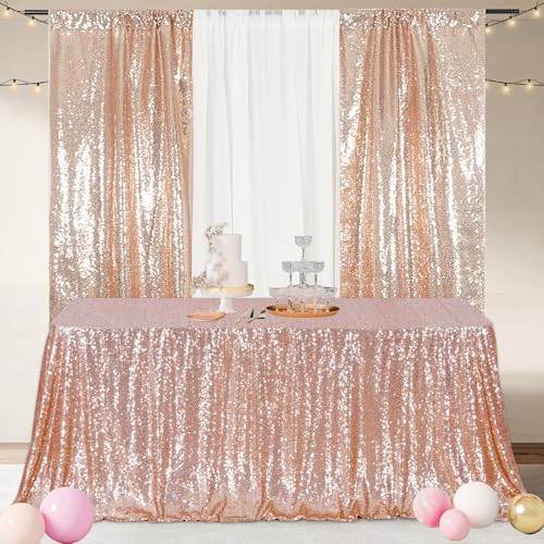 Poise3EHome Rose Gold Sequin Tablecloth 72×108 Inch Rectangle Sparkly Fabric Table Cloth for Birthday Wedding Party Christmas Holiday Baby Shower Decoration - Image 3