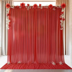 10ft x 10ft Red Backdrop Curtain Drapes, Wrinkle-Free Sheer Chiffon Fabric Photo Backdrop Panels for Wedding Arch Party Ceremony Stage Decoration by WishCare