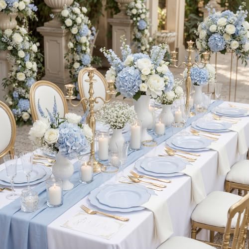 NOCCUR 175PCS Blue Plastic Plates with Gold Disposable Silverware - Include 50 Light Blue and Gold Plastic Plates,25 Knives,25 Forks,25 Spoons,25 Cups and 25 Napkins - Baby Shower/Party/Spring/Wedding - Image 5