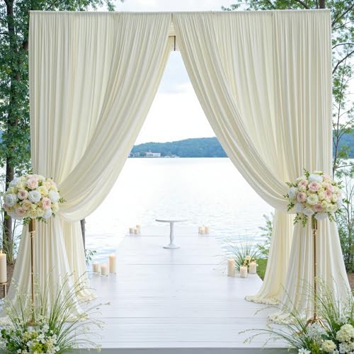 30ft×12ft Wrinkle Free Ivory Backdrop Curtain for Wedding Parties, 6 Panels 5×12ft Long Soft Silky Polyester Backdrop Drapes Cream Photo Back Drop Curtains for Party Photography Background Cloth - Image 2