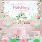 Jollyboom Sea Turtle Baby Shower Decorations Girl, a Little Hatchling Is On The Way Backdrop Banner Cake Topper Hanging Swirls Ceiling Streamers Garland Balloons Table Honeycomb Centerpieces - Image 2