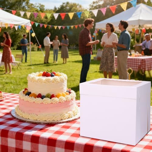 Moretoes 16pcs Cake Boxes, 10x10x10 Inches Tall White Square Bakery Boxes - Image 7