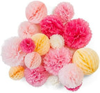 PapaKit Deluxe Origami Large Wall Decoration Set (Assorted Paper Fans & Pom-poms) Birthday Party Baby Shower Wedding Event Decor | Creative Art Design (Sparking Pink Rose Blush, Deluxe 26 Piece Set) - Image 4