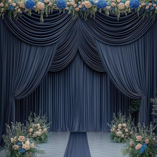 20ftx14FT Wrinkle Free Navy Blue Backdrop Curtain for Wedding Parties - Image 2