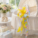 Baby Shower Wreath Bow Tree Topper, Yellow & Pastel Wired Ribbon Gender Neutral Decoration for Front Door, Nursery Swag, Gender Reveal Garland, Party Supplies, Handcrafted Whimsical Home Decor - Image 5