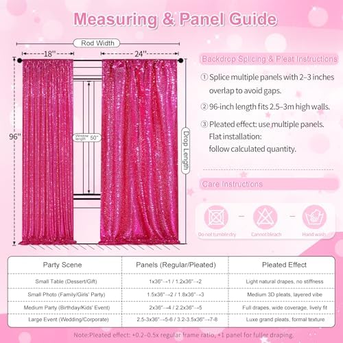 Glitter Fuchsia Backdrop Curtains for Birthday Party 2 Panels 3x8FT - Image 6