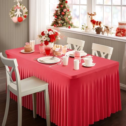 6 Packs Red Table Clothes for 6 Foot Rectangle Tables, Wrinkle Resistant Stretch Spandex Table Covers Fitted Tablecloth with Skirt for Valentines Wedding Birthday Party Event Banquet - Image 6