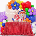 QueenDream Red Sequin Party Tablecloth 90x90 Inch Dessert Table Drapes - Image 2