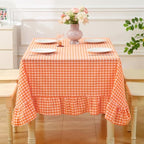 Orange White Gingham Ruffle Tablecloth Square 60"x60" by KMASANIJI