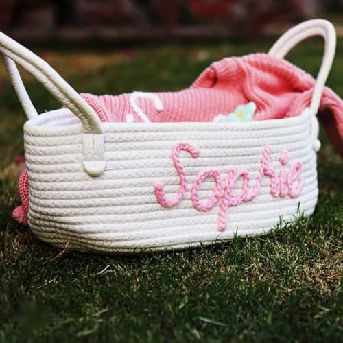 rsonalized Handmade Basket, Rope Cotton Baby Gift Basket, Easter Toy Basket - Image 4
