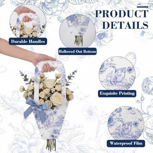 FunooFuno 24 Set Flower Holder for Flower Bar, Kraft Floral Bag with Handle - Image 3