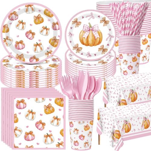 Funnymoom 434 Pcs Fall Pumpkin Party Decorations Paper Plates Serves 48 by Funnymoom