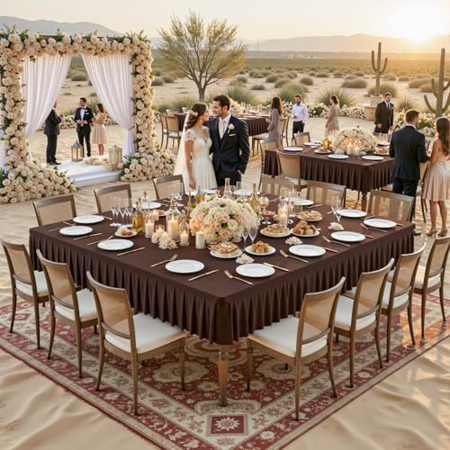 2 Pack Chocolate Spandex Tablecloths for 54x54 Inch Square Tables, Stretch Fitted Table Clothes with Pleated Ruffle Skirt for 54” Table, Wrinkle Free and Elastic, for Party Kitchen Home Dining - Image 2
