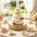 14 Inch Luxury Gold Cake Stand, Round Metal Dessert Display with Ornate Filigree Lace, Dual‑Coated Premium Finish for Wedding, Anniversary & Elegant Home Decor - Image 6