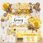 Bee Baby Shower Decorations for Boy or Girl – 111PCS Honey Bee Theme Party Supplies with Backdrop, Balloon Garland, Tablecloth, Boxes, Sash and Badges by Fiesec