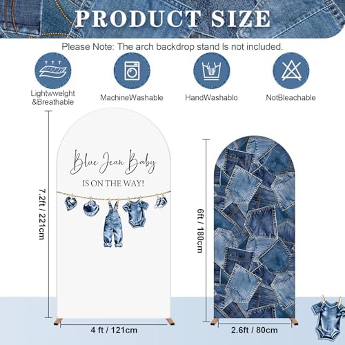 Moukeren Blue Jean Baby Arch Backdrop Cover 6ft and 7.2ft for Denim and Diamonds Themed Baby Shower Party Gender Reveal Birthday Party Banquet Photo Arches Background Decorations - Image 2