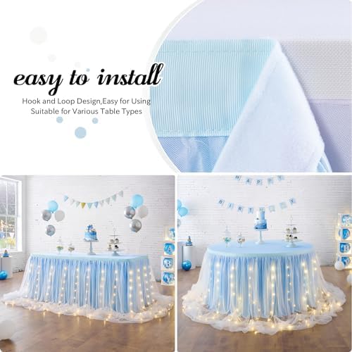 leegleri Baby Blue Tulle Tutu Table Skirt for Baby Shower Wedding and Birthday Party,LED Table Skirt for Rectangle Table (9 ft Table Skirt) - Image 3