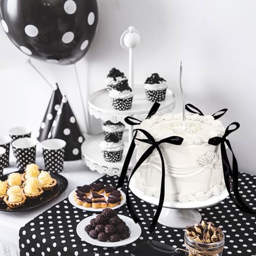 JarThenaAMCS 6 Inch White Fake Cake with Black Bows Round Artificial Fake Birthday Cake Coquette Dessert Decor for Wedding Party Display Photo Props Supplies - Image 5