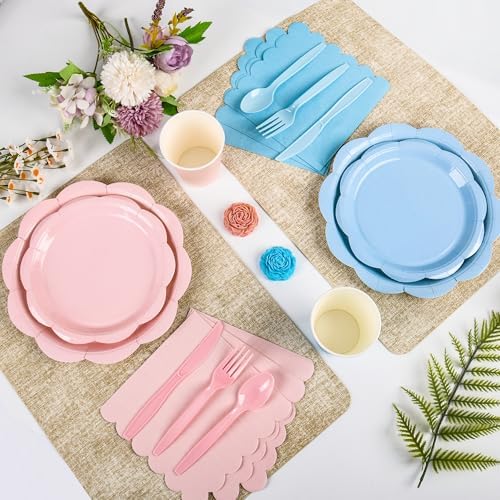 400 Pcs Baby Gender Reveal Plates and Napkins, Pink Blue Party Tableware - Image 6