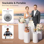 Wedding Round Cylinder Stands, 5PCS Large Cylinder Pedestal Display Plinth Pillars, Metal Round Display Plinth Cake Tables, Cylinder Stand Covers for Weddings, Christmas Parties, Birthday Parties (White - 5 pieces) - Image 3