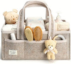 PeraBella Baby Diaper Caddy Organizer, XL Baby Basket Shower Gift Caddy, Portable Felt Changing Table Basket, Nursery Storage Bin, Newborn Boy and Girl Essentials for Registry, Car Diaper Organizer by PeraBella