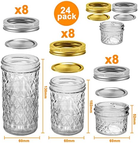 SPANLA Mason Jars Variety Pack, 24 Pack Canning Jars with Regular Lids - Image 2