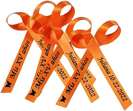 25 Personalized Ribbons Assesmbled Bows Custom Bridal Shower Favor Party Favors Wedding Bridesmaid Memorial Ribbons Funeral Baby Invitations Mis XV años Quinceanera (Orange Ribbon) - Image 4