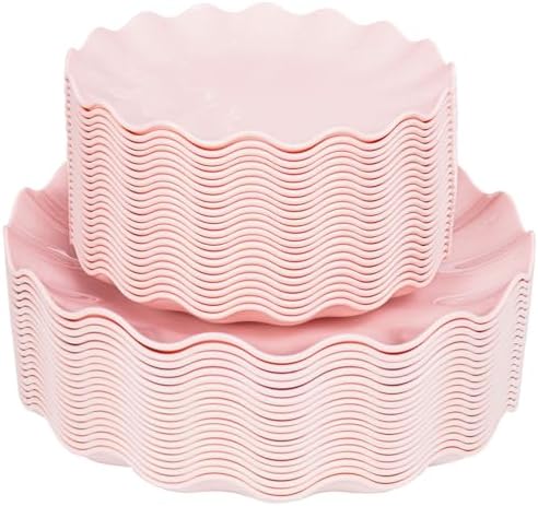 LIYH 50 Pcs Pink Plastic Plates Reusable - Durable and Dishwasher Safe Baby Shower Plates Wavy Daisy Plastic Flower Plate for Party Wedding Birthday Picnics BPA Free (25Guests) by LIYHLoveinyourheart